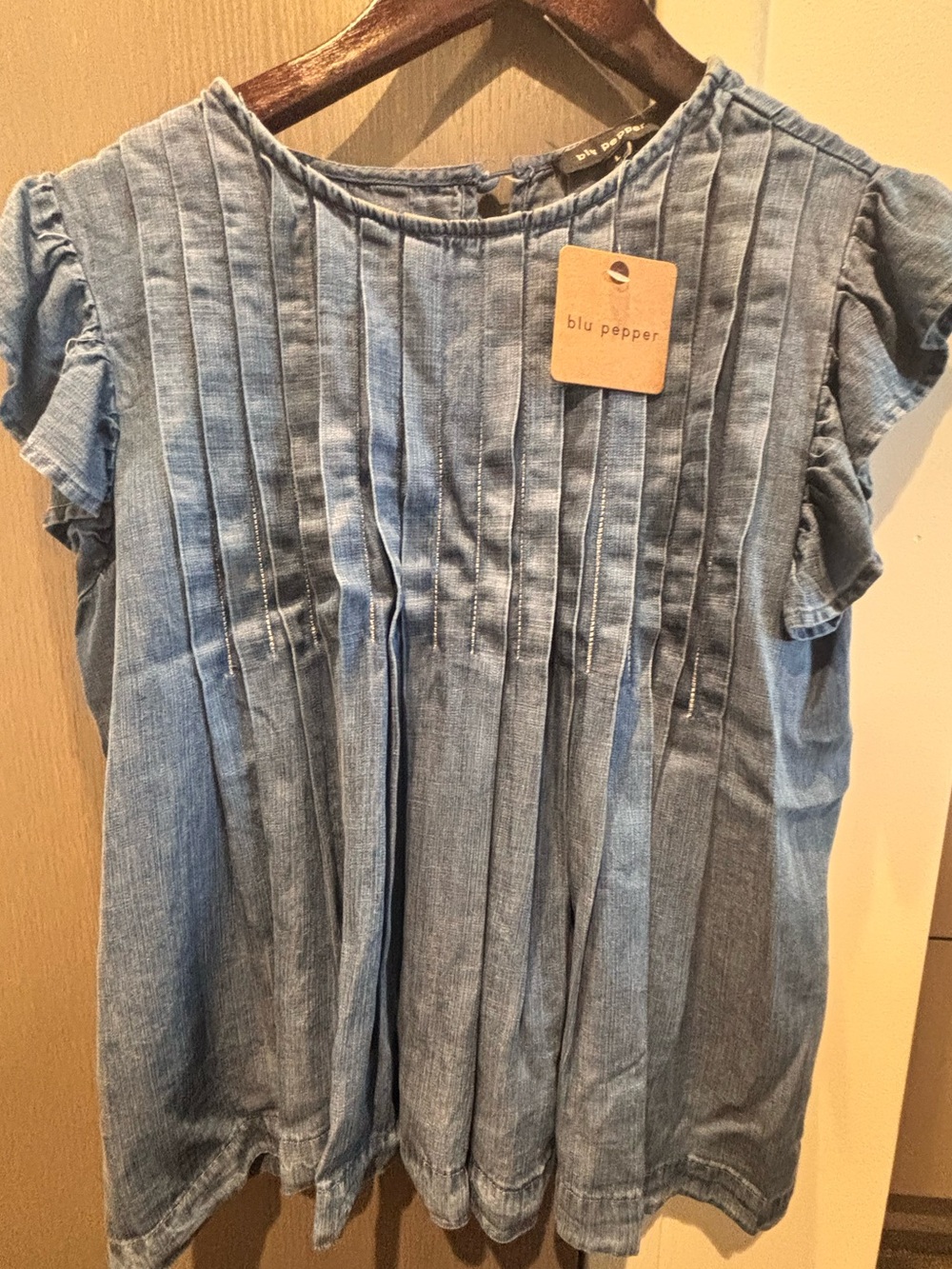 Blu Pepper Light Blue Pintuck Denim Tunic Top